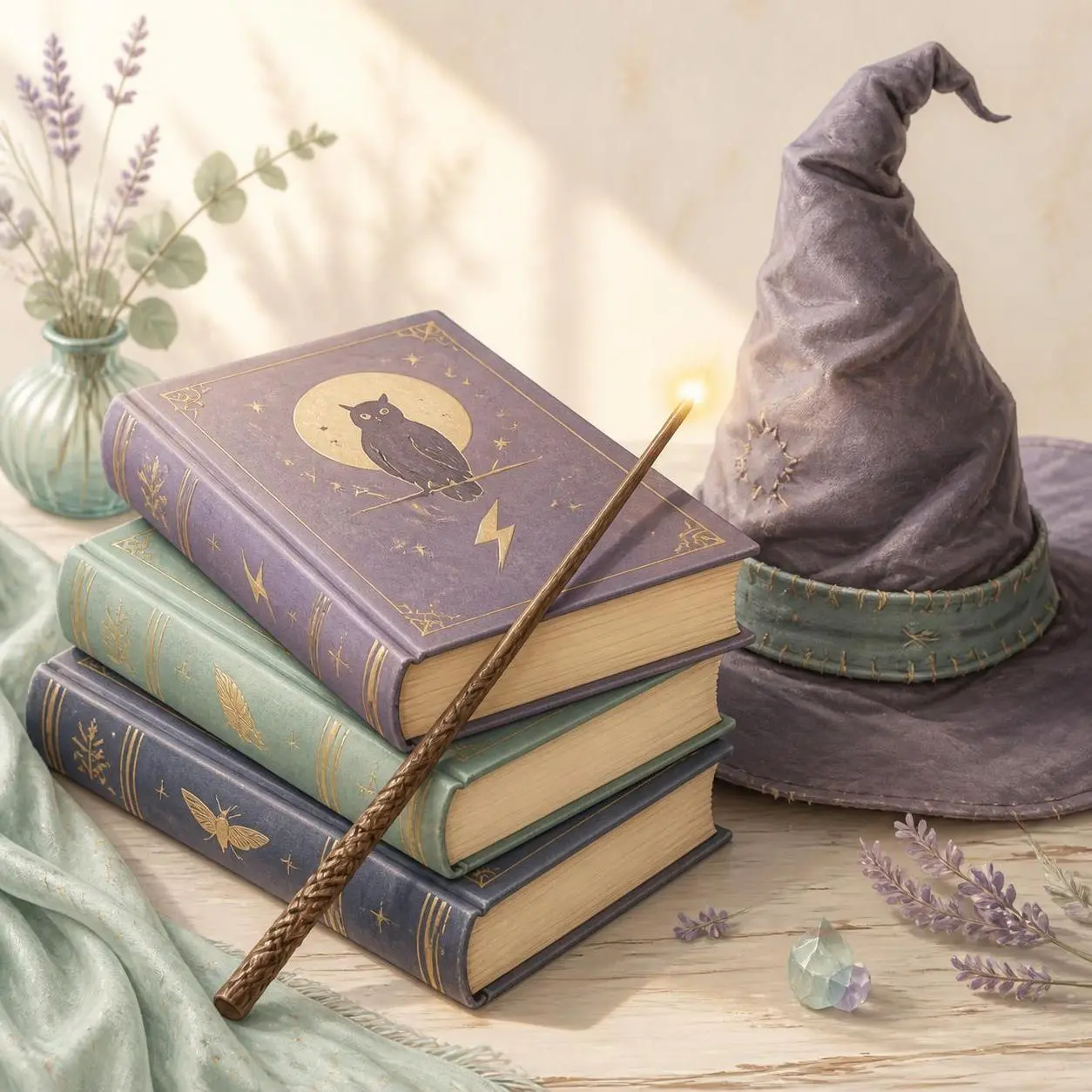 An image showing some books along with a magic wand